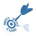 An arrow hitting a target with the word cure.